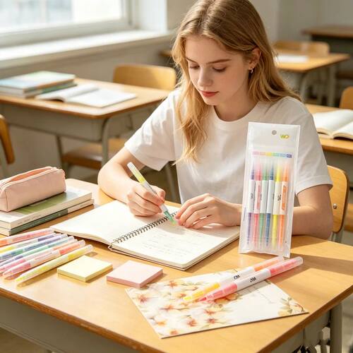 6 Colors Dual Window Tip Pastel Highlighters Soft Shade Fluo