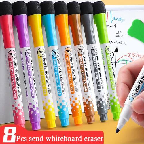 8 Colors Magnetic Dry Erase Markers Fine Tip Magnetic Erasab