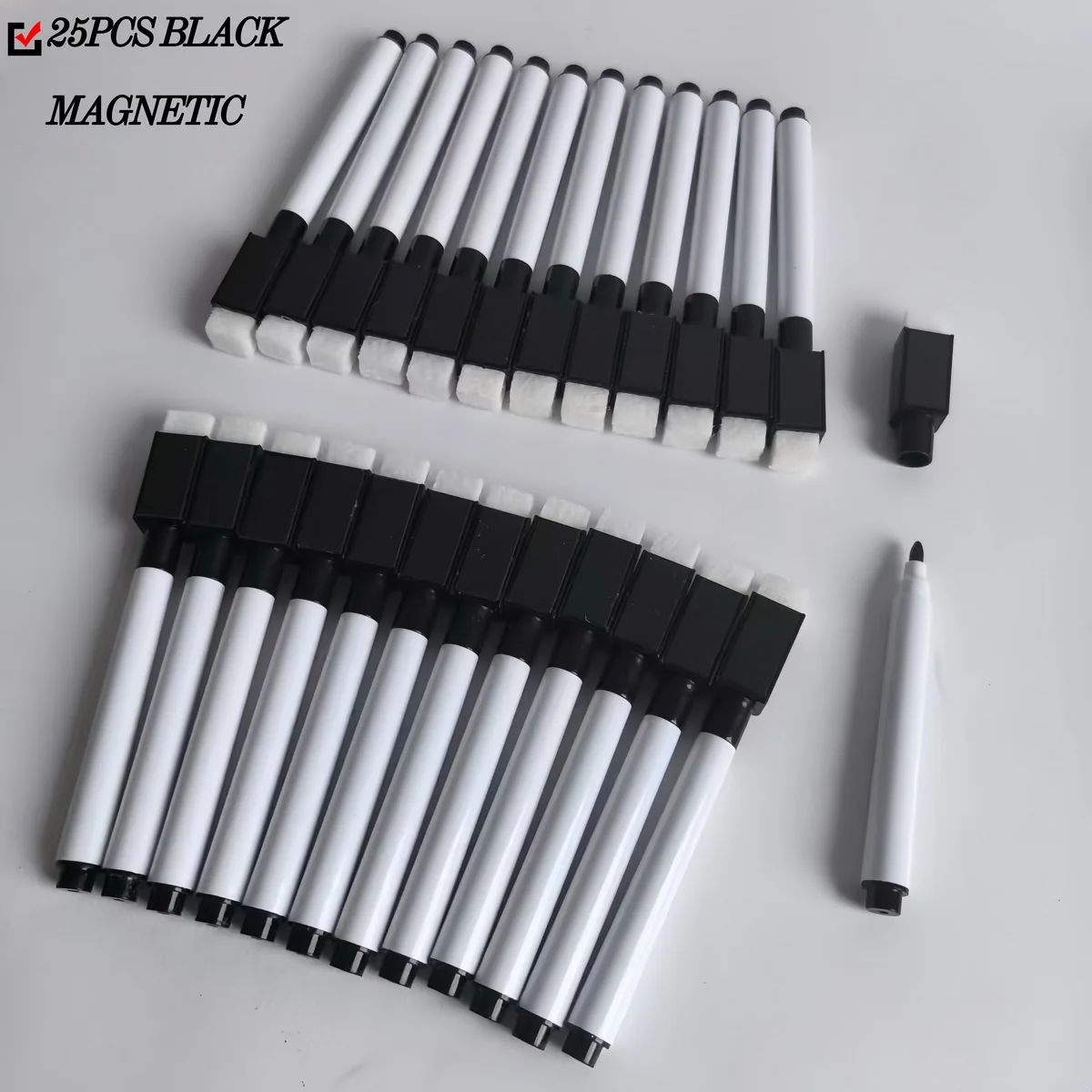 25Pcs Black Dry Erase Markers with Eraser Cap White Board Dr