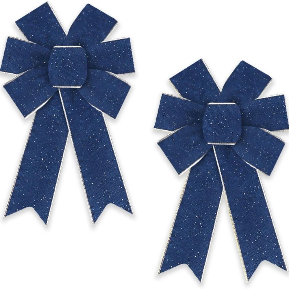 2pcs Christmas Wreath Bows Vintage Blue Velvet Bow for Wreat
