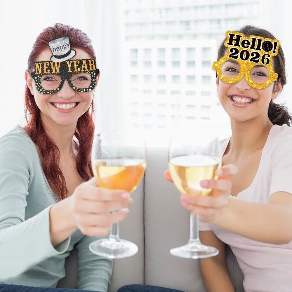 Glitter 2026 New Year Glasses Letters and Numbers Cheers Sta