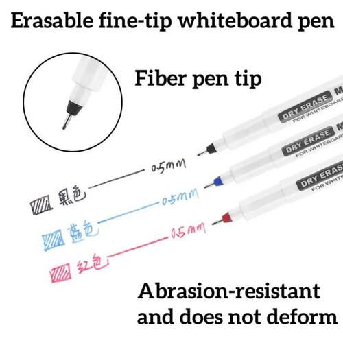 6Pcs Erasable Marker Pen 0.5mm/0.7mm/1mm Tip Red Blue Black