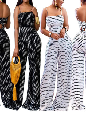 女波点夏沙滩吊带连衣裤连体裤dots jumpsuit women skirt pants