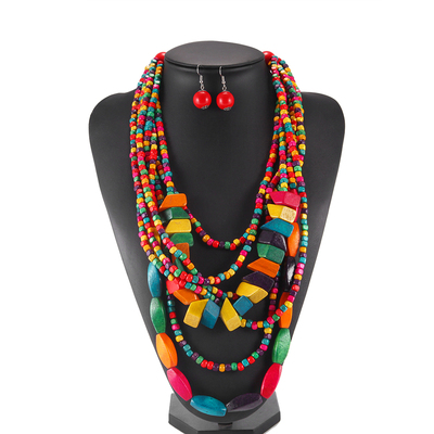 africa necklace suit women wood jewelry 民族风彩色木珠项链