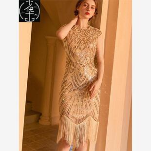 大码1920盖茨比复古亮片流苏连衣裙高档宴会气质礼服裙派对表演服