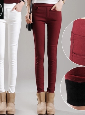 Fleece Thick Leggings Pants Women Winter Pencil 女裤子 White
