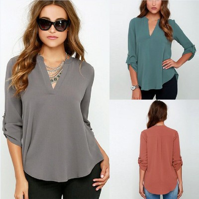 Big yards 4xl 5xl female v-neck long-sleeve chiffon blouse