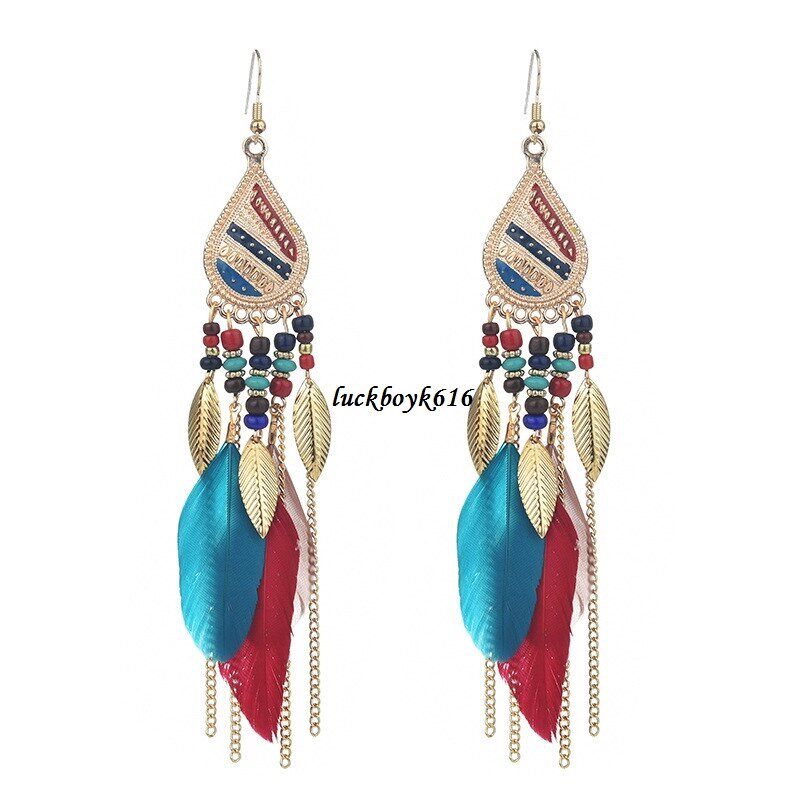Retro court ethnic Bohemia simple Feather Earrings羽毛耳环