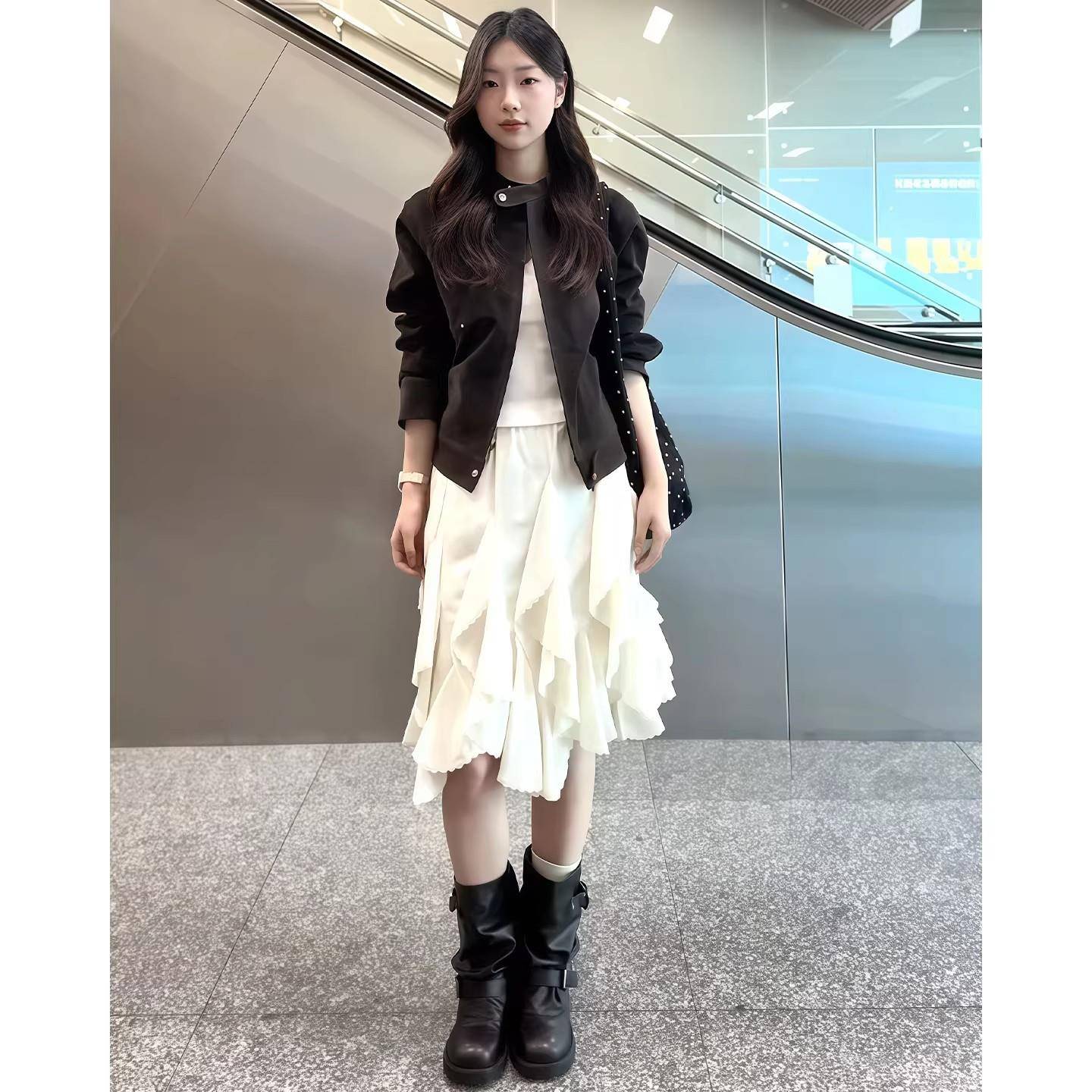 韩系高腰蕾丝不规则蛋糕半身裙女2026春季新款A裙宽松型百搭裙子