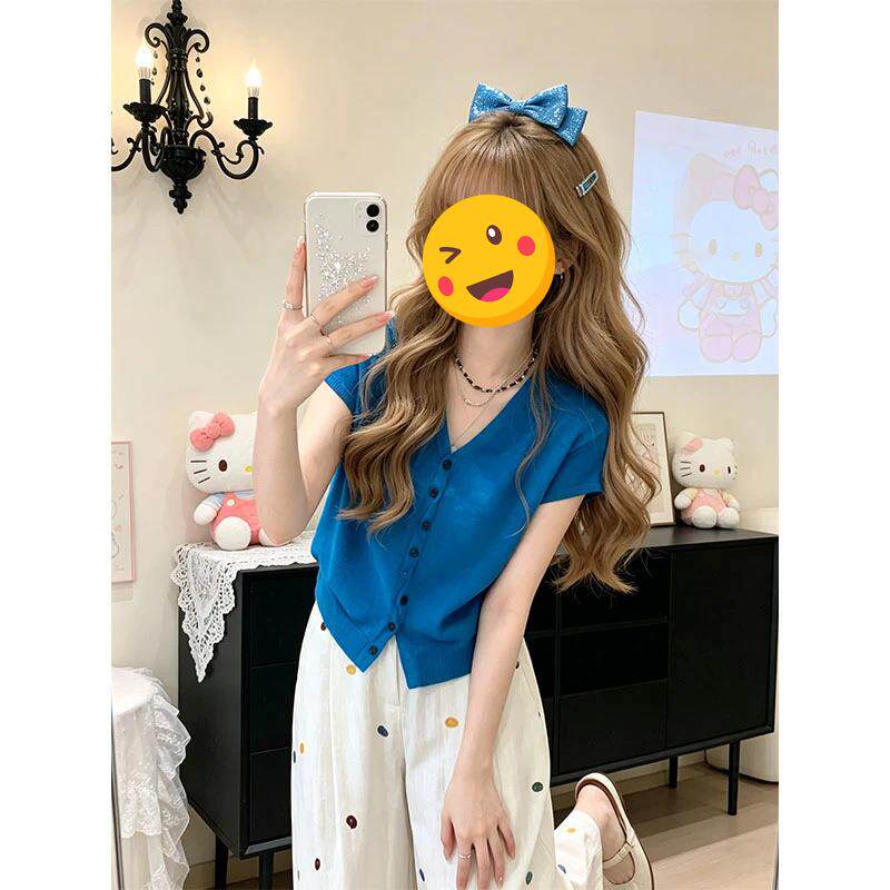 少女感别致穿搭两件套夏季新款韩版v领显气质上衣高腰遮胯休闲裤