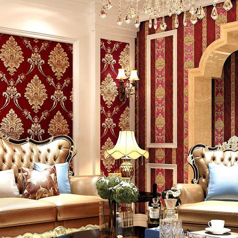 3d立体欧式壁纸奢华高档卧室房间温馨客厅竖条纹大气电视背景墙纸