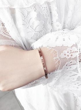 韩版热销时尚罗马玫瑰金手镯女百搭手链气质钛钢情侣手环厂家直销