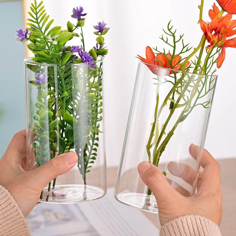 高硼硅直筒玻璃花瓶 小鱼缸插花器水培景观花盆花瓶玻璃摆件套装