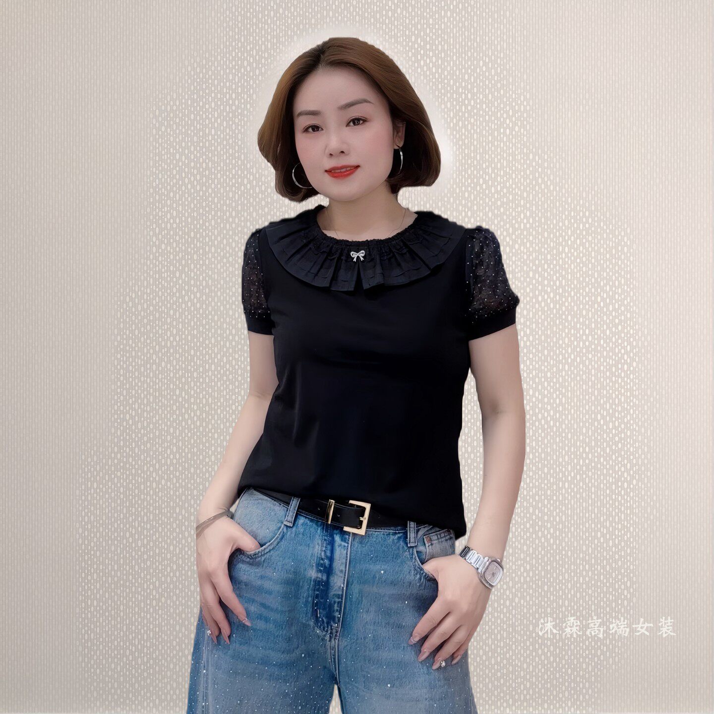 斐斐2026夏季新款宽松大码修身显瘦气质女打底衫百搭上衣T恤8808