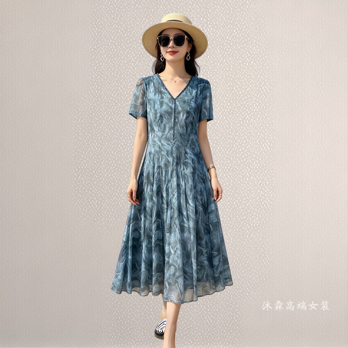 詹雅斐2026夏季新款时尚显瘦大码气质修身妈妈婚宴礼服连衣裙5009
