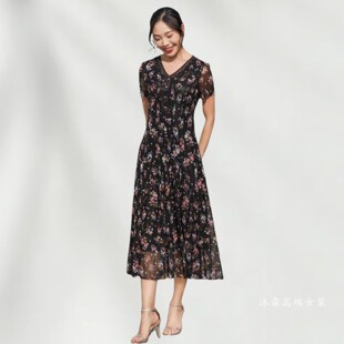 隆穈丝2025夏季 台湾纱料凯永连衣裙女装 显瘦气质妈妈装 7822 新款