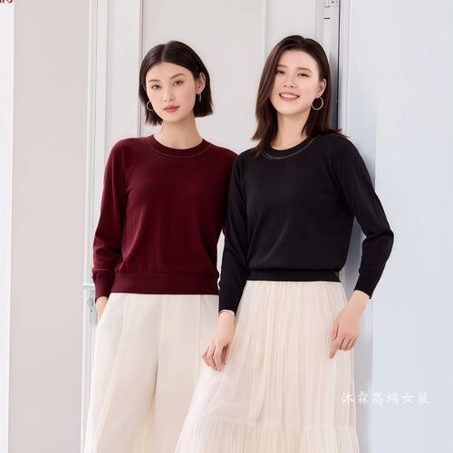 沐紫霖2026秋冬新大码显瘦宽松莱赛尔天丝针织衫女上衣t恤22100B
