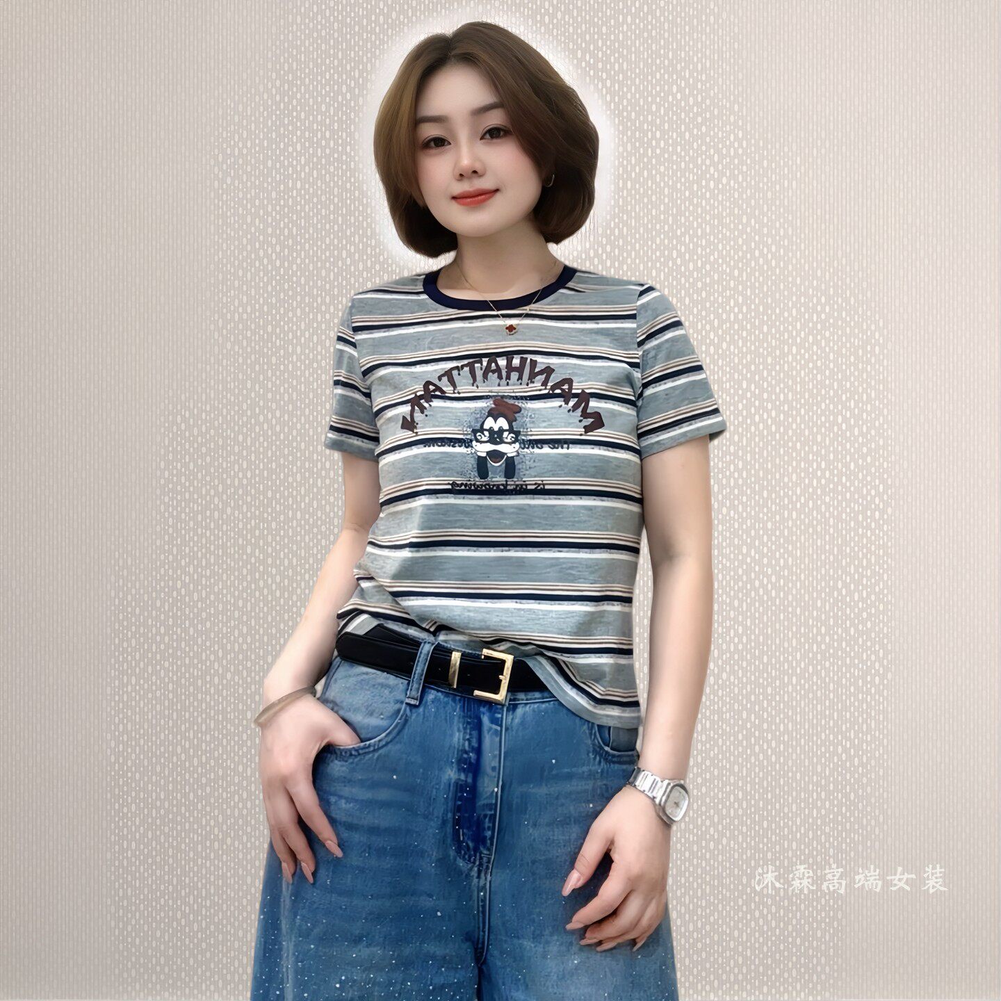 斐斐2026夏季新款宽松大码修身显瘦气质女打底衫百搭上衣T恤2833