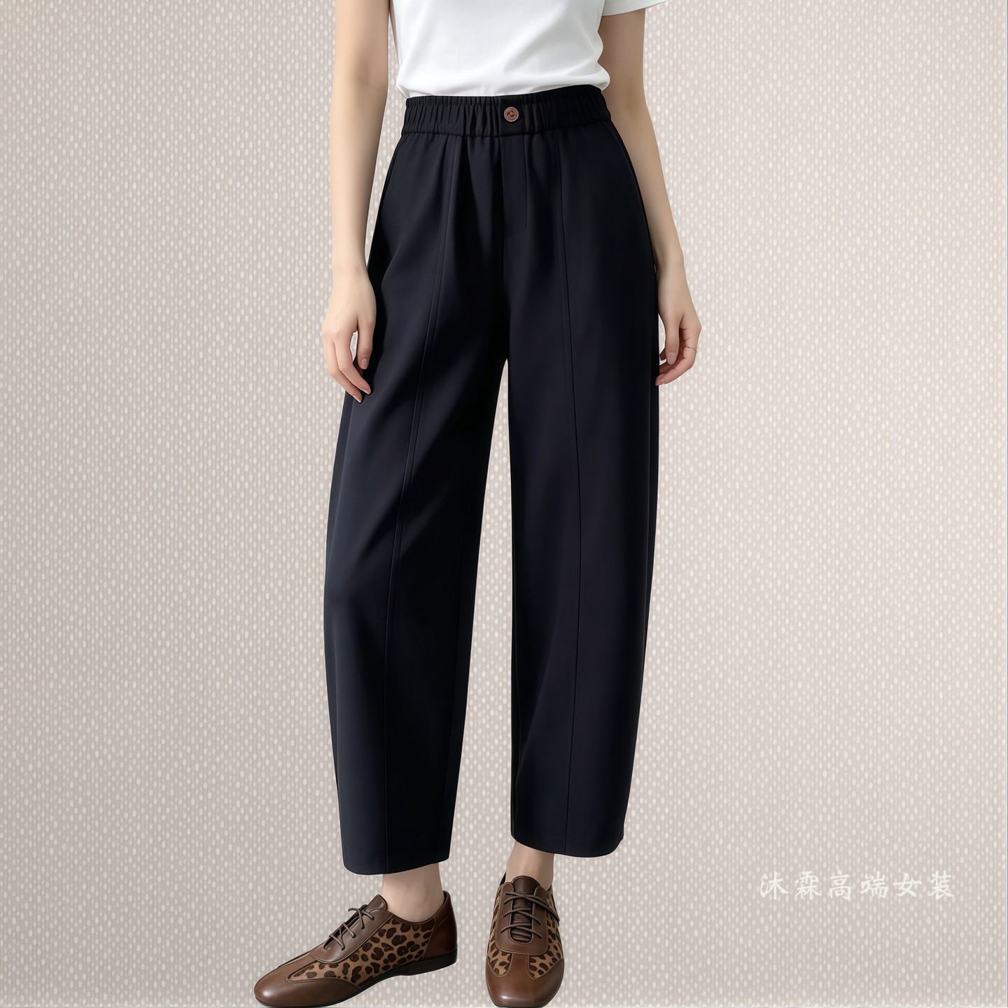 雅姿赏色珊瑚花2026秋冬新宽松大码修身显瘦胖M休闲直筒女裤99012