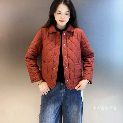 雅姿赏色珊瑚花2025秋冬新款上衣大码显瘦宽松夹棉百搭外套48052