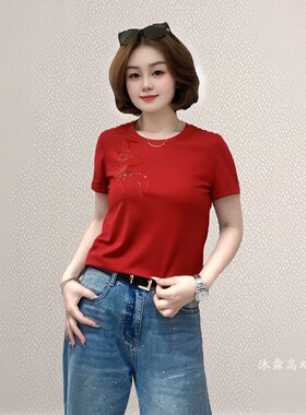 斐斐2026夏季新款宽松大码修身显瘦气质女打底衫百搭上衣T恤7701
