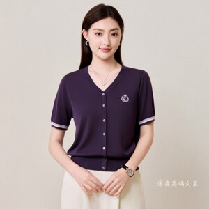 沐紫霖2026夏季新款大码显瘦宽松莱赛尔天丝针织衫女上衣t恤57172