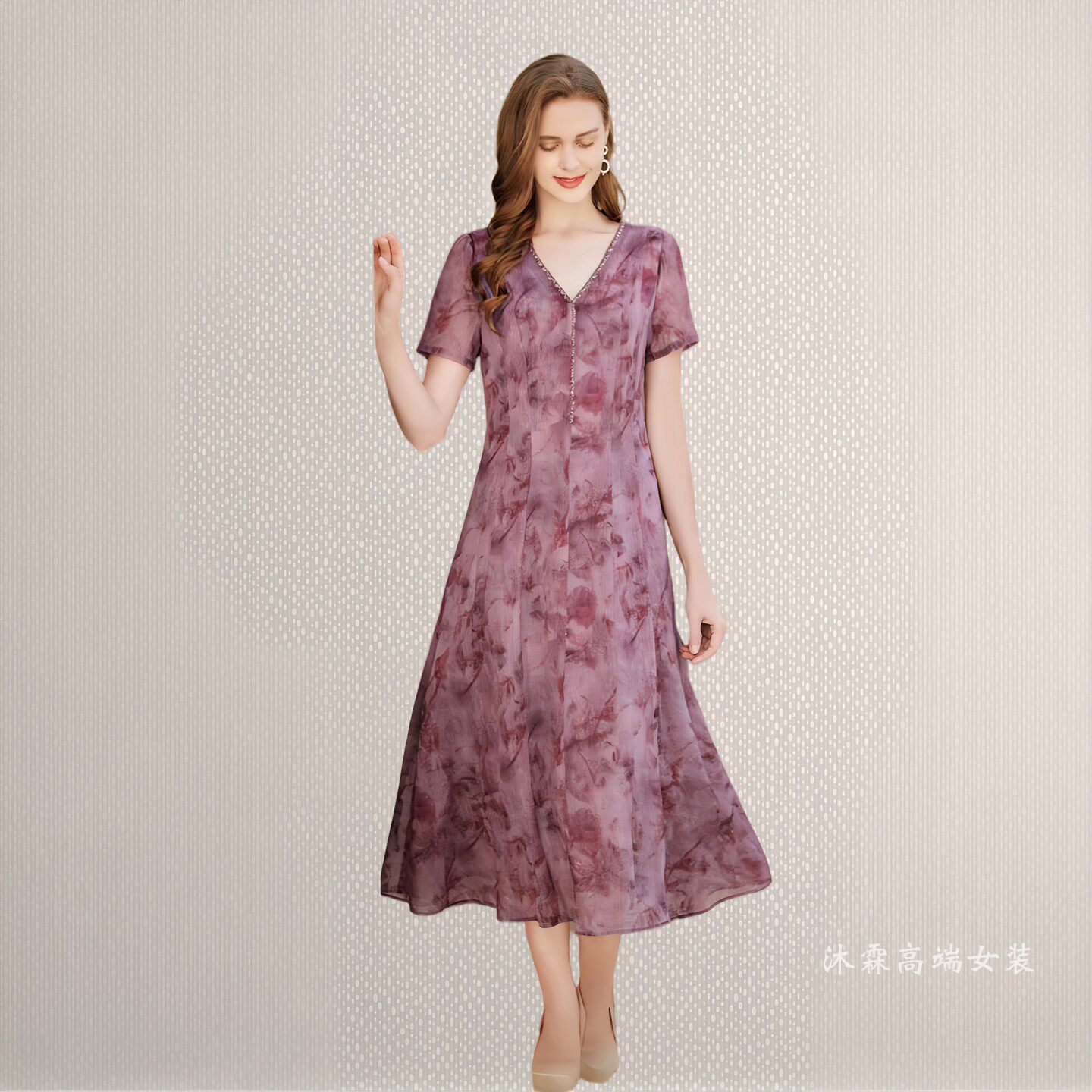 詹雅斐2026夏季新款时尚显瘦大码气质修身妈妈婚宴礼服连衣裙5005