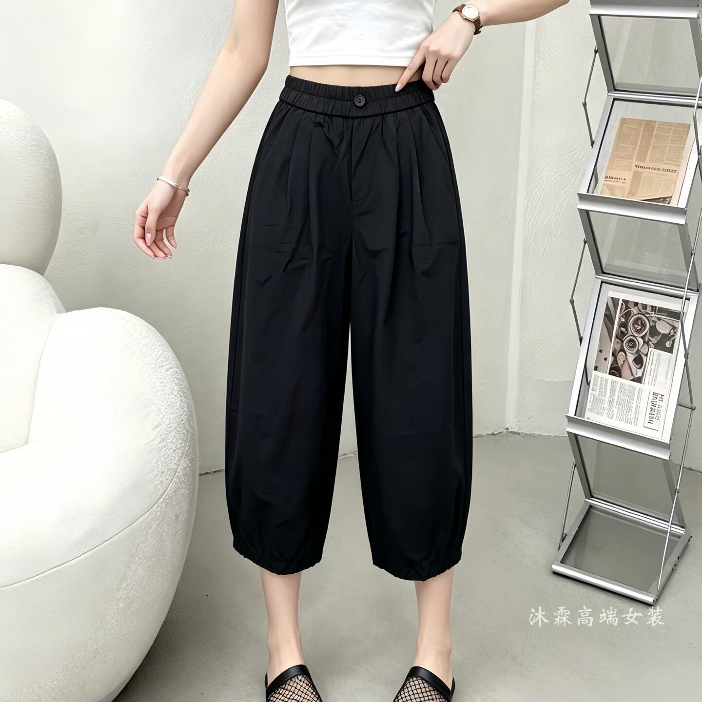 雅姿赏色珊瑚花2026夏季新宽松大码修身显瘦胖M休闲直筒女裤89023