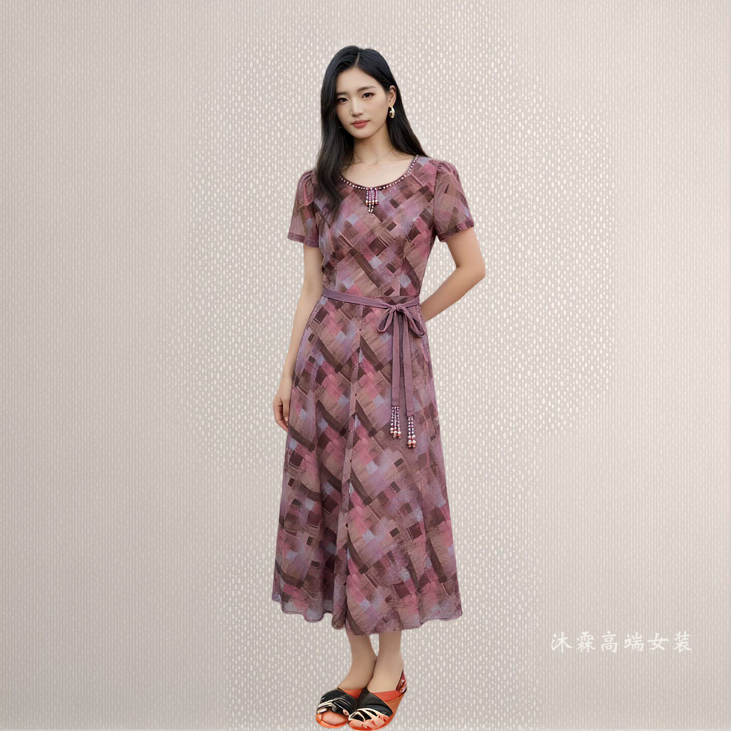 詹雅斐2026夏季新款时尚显瘦大码气质修身妈妈婚宴礼服连衣裙5003