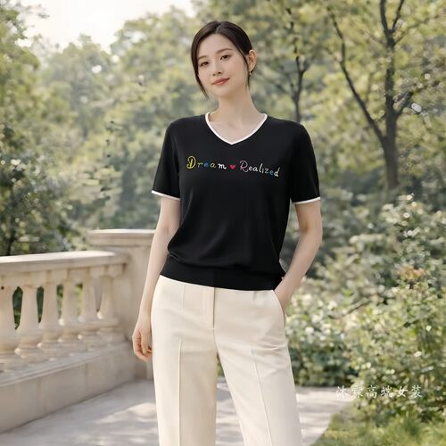 1668美季然亮2026夏季新大码显瘦莱赛尔天丝针织衫上衣t恤630240