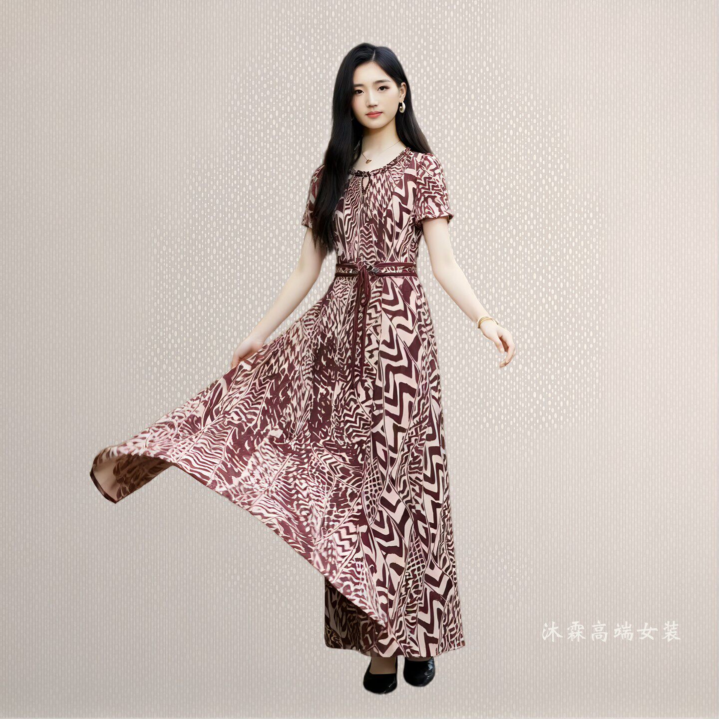 沐紫霖2026夏季新款时尚显瘦大码气质修身妈妈婚宴礼服连衣裙8022