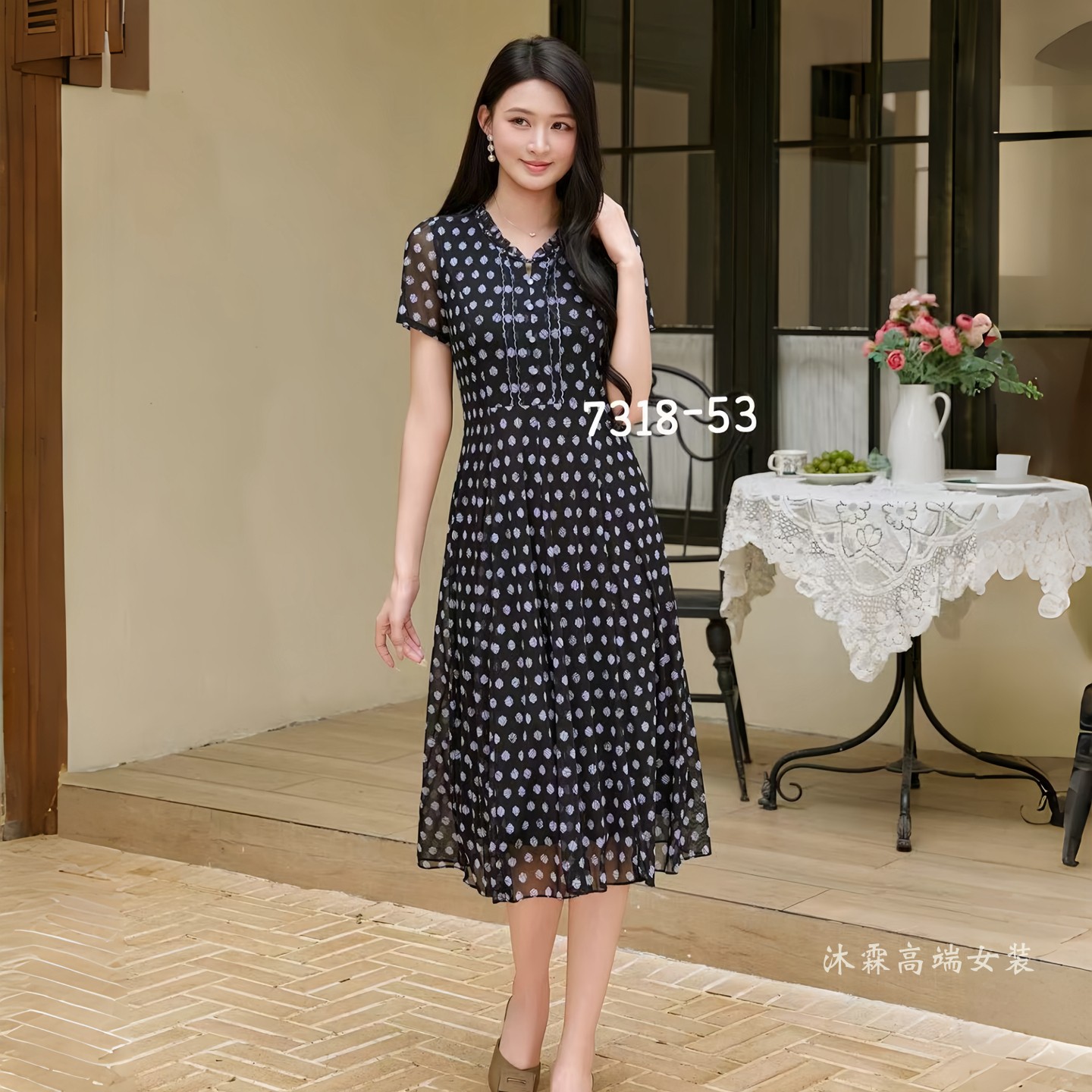 凯永2026夏季新款台湾纱料连衣裙隆穈丝女修身显瘦气质妈妈装7318