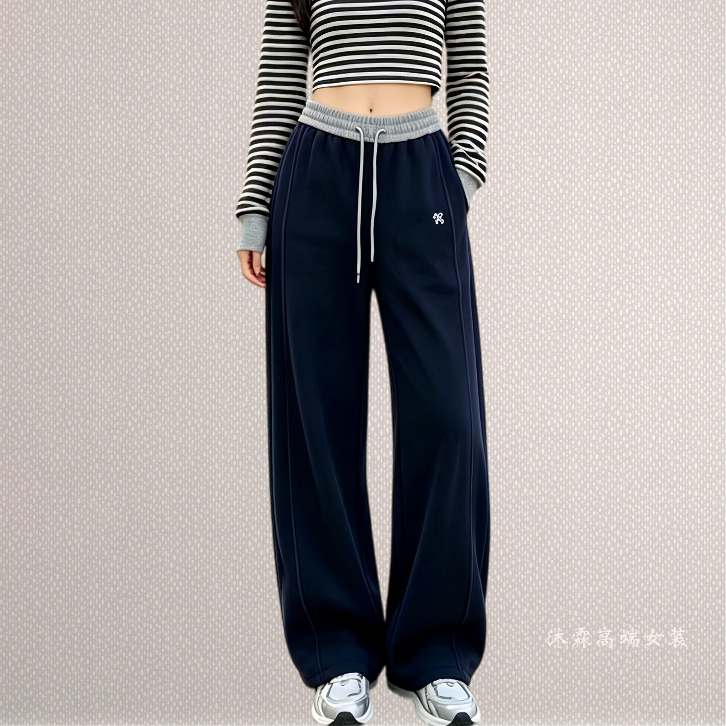 雅姿赏色珊瑚花2026秋冬新宽松大码显瘦胖M休闲直筒加绒女裤99008