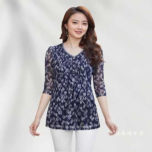 隆穈丝2025春夏新款上衣大码显瘦宽松台湾网纱打底t恤衫凯永3697