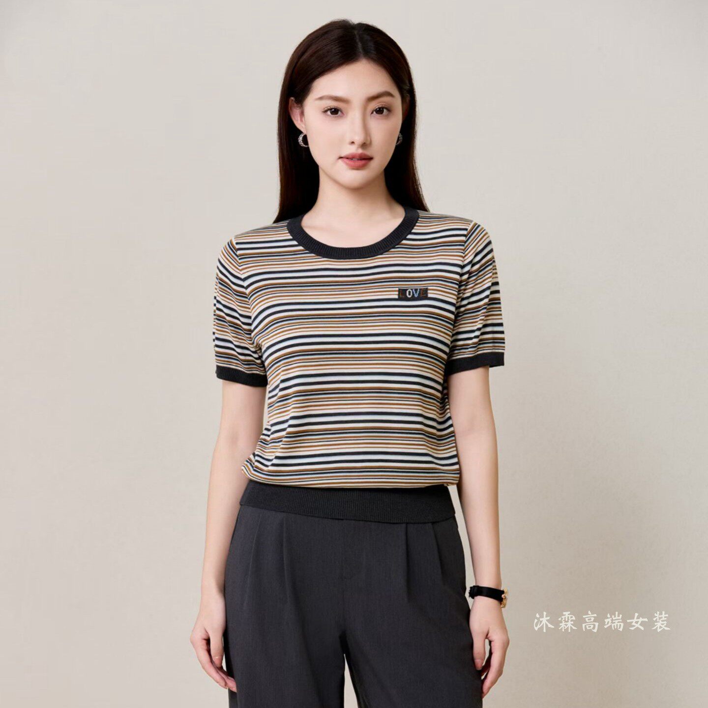 沐紫霖2026夏季新款大码显瘦宽松莱赛尔天丝针织衫女上衣t恤57020