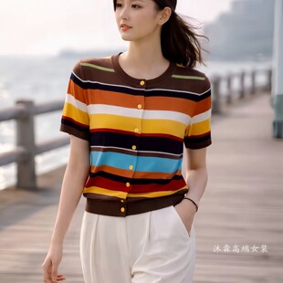 1668美季 新大码 显瘦莱赛尔天丝针织衫 上衣t恤660137 然亮2026夏季