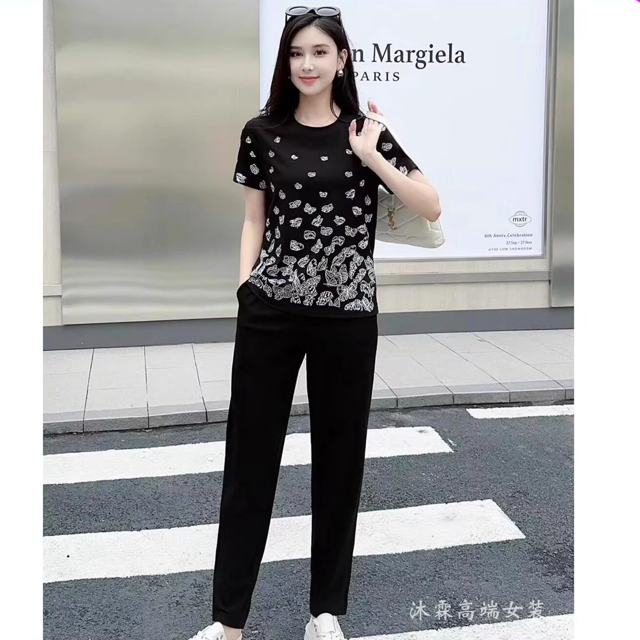 阳龙2025夏季新上衣B24-5109配裤子大码显瘦休闲运动两件套装