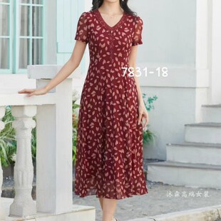 隆穈丝2025夏季新款台湾纱料凯永连衣裙女装显瘦气质妈妈装7831