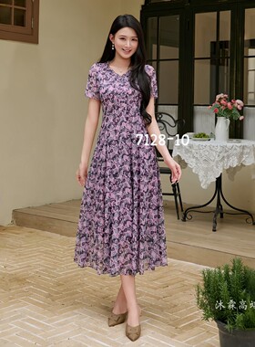凯永2026夏季新款台湾纱料连衣裙隆穈丝女修身显瘦气质妈妈装7128