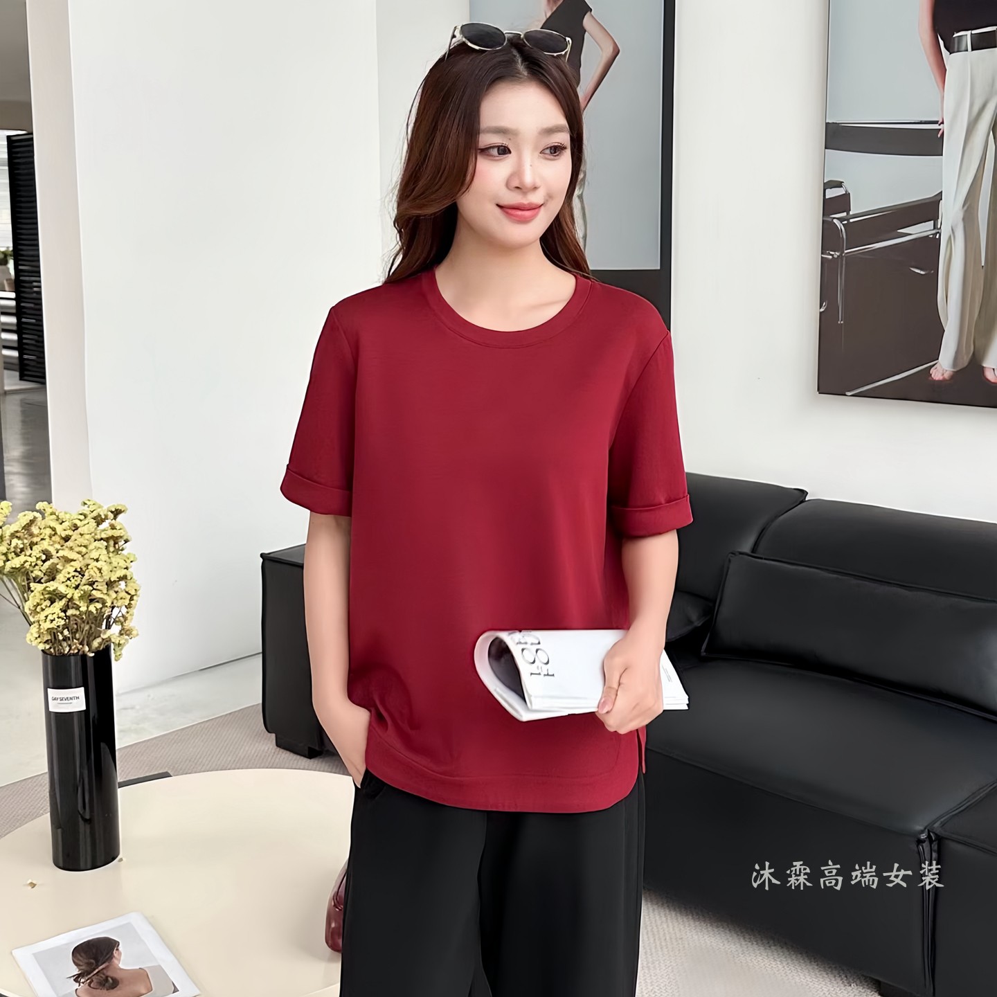 阳龙2026夏季新款大码修身显瘦宽松气质女上衣打底t恤衫B26-9003