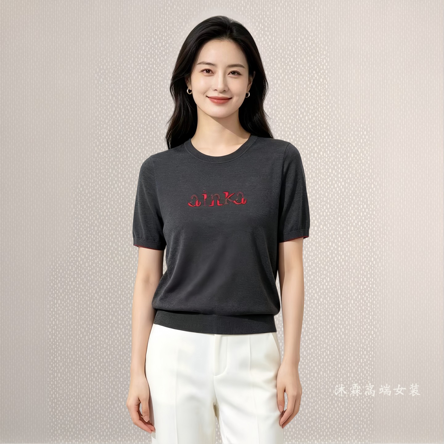 沐紫霖2026夏季新款大码显瘦宽松莱赛尔天丝针织衫女上衣t恤26Z07