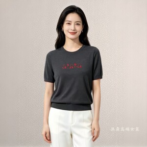 沐紫霖2026夏季新款大码显瘦宽松莱赛尔天丝针织衫女上衣t恤26Z07