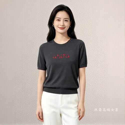 沐紫霖2026夏季新款大码显瘦宽松莱赛尔天丝针织衫女上衣t恤26Z07