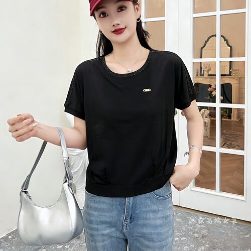 雅姿赏色珊瑚花2026夏季新款上衣大码显瘦宽松修身百搭t恤衫77911