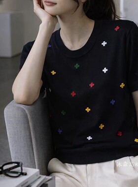 1668美季然亮2026夏季新大码显瘦莱赛尔天丝针织衫上衣t恤630236