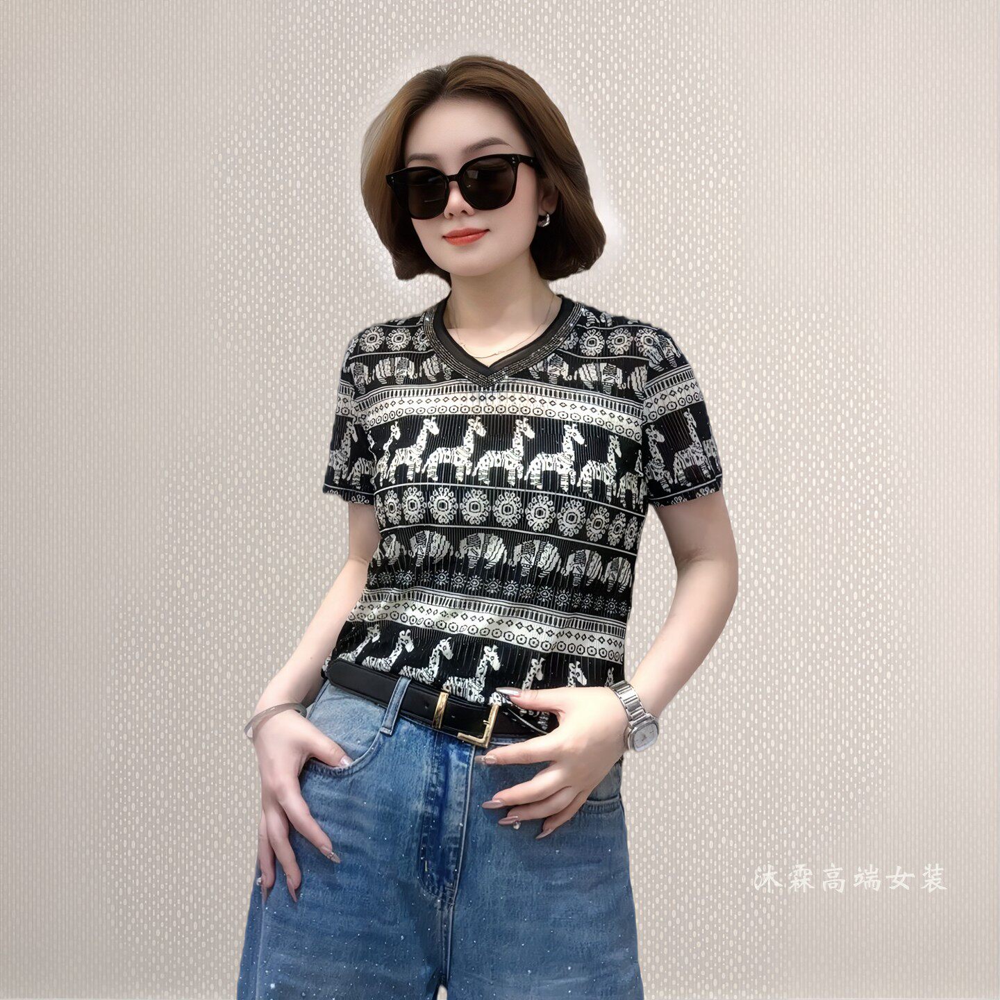 斐斐2026夏季新款宽松大码修身显瘦气质女打底衫百搭上衣T恤1801
