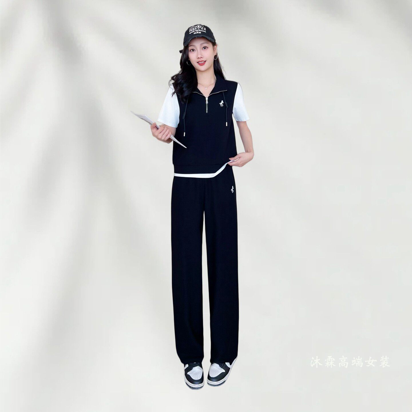 雅姿赏色珊瑚花2026夏季新款大码气质宽松运动休闲两件套装74004