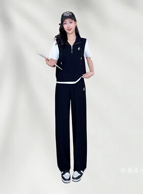 雅姿赏色珊瑚花2026夏季新款大码气质宽松运动休闲两件套装74004