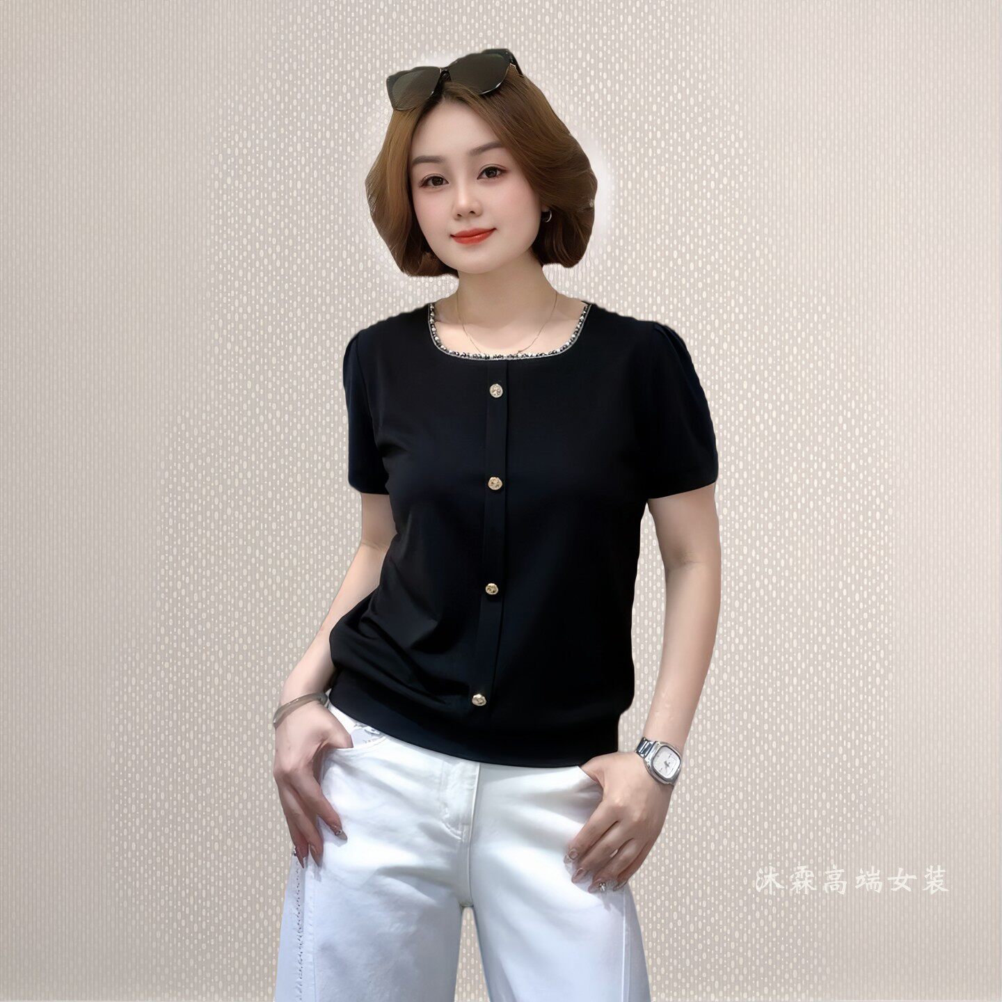 斐斐2026夏季新款宽松大码修身显瘦气质女打底衫百搭上衣T恤8809
