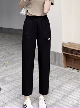 雅姿赏色珊瑚花2025夏季新宽松大码修身显瘦胖M休闲直筒女裤69002